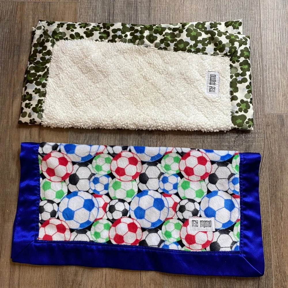 My Mimi Security Blanket Set 2pc Soccer Satin Blue Green Floral Sherpa Lovey